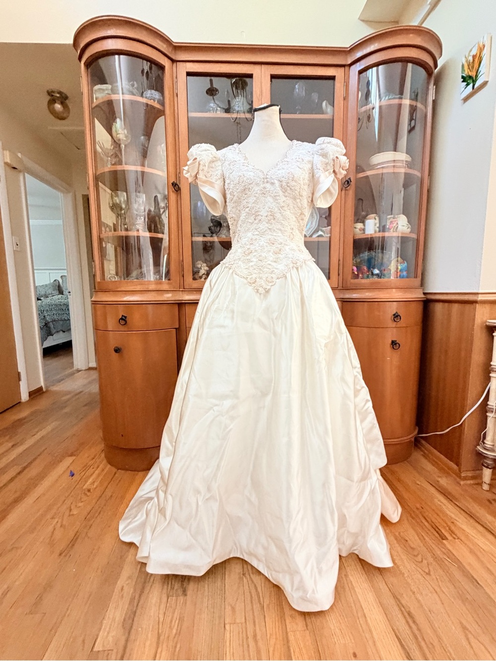 Vtg 90s Mon Cheri satin beaded wedding dress